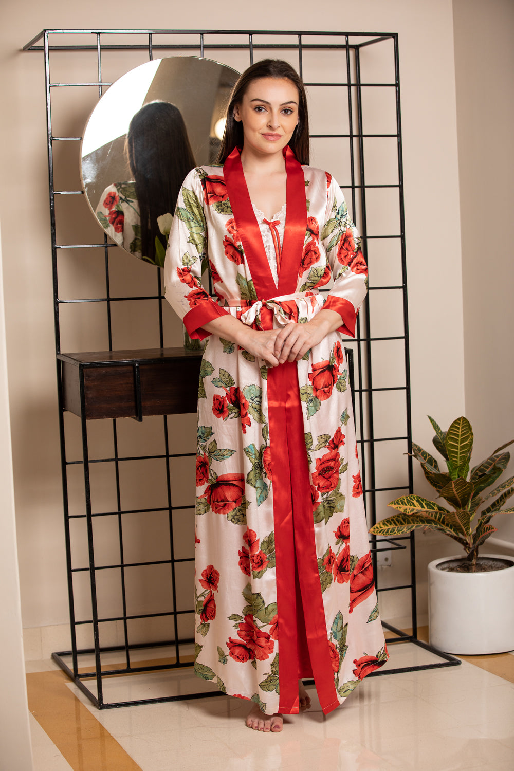 Satin Nighty & Digital print robe Nightgown set Private Lives