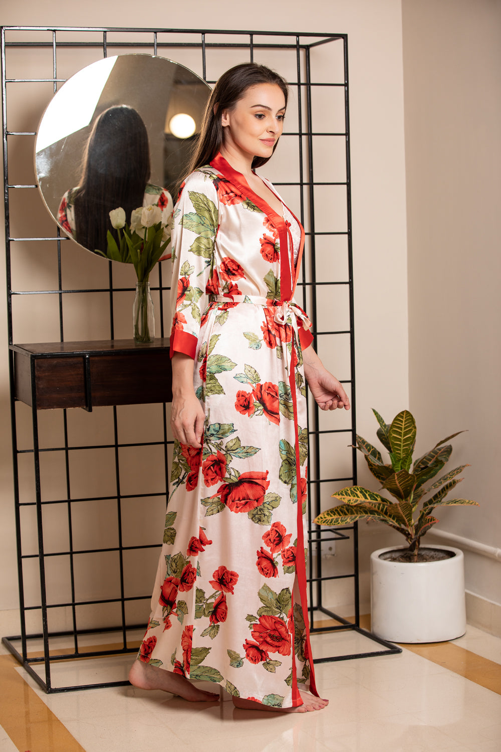 Satin Nighty & Digital print robe Nightgown set Private Lives