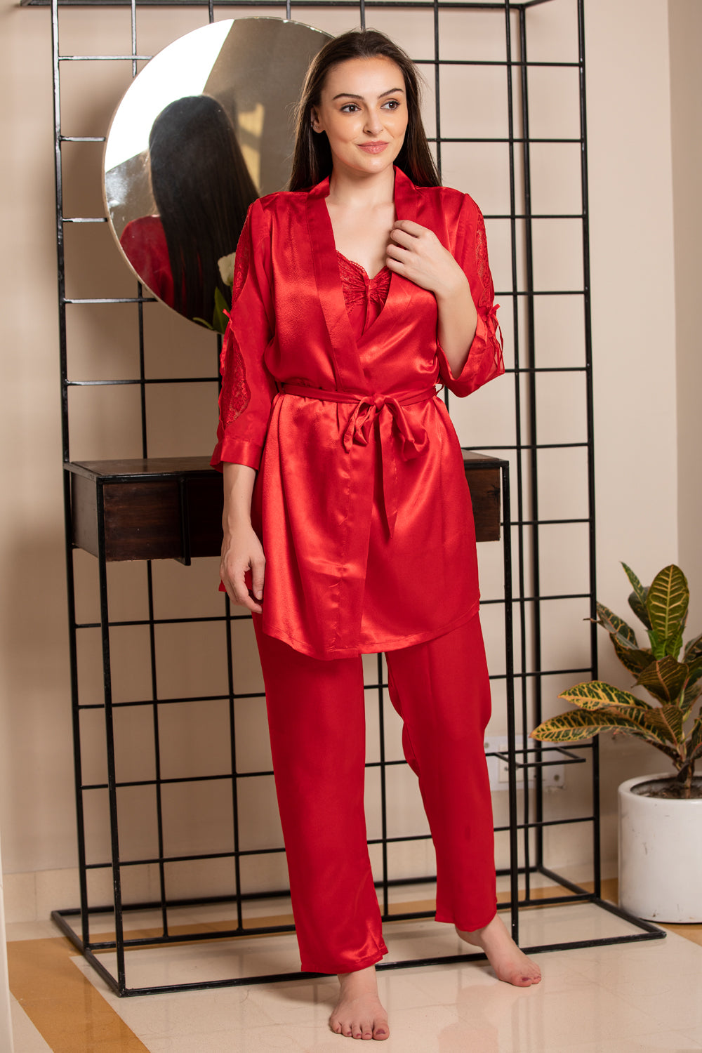 Satin Strap night suit with Robe Private Lives