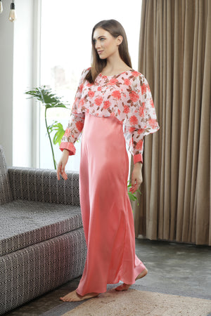 Plain Satin Nighty with Print Chiffon Cape Private Lives
