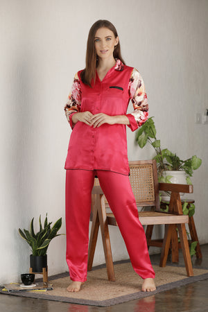 Satin Night suit with Digital Print sleeves Private Lives