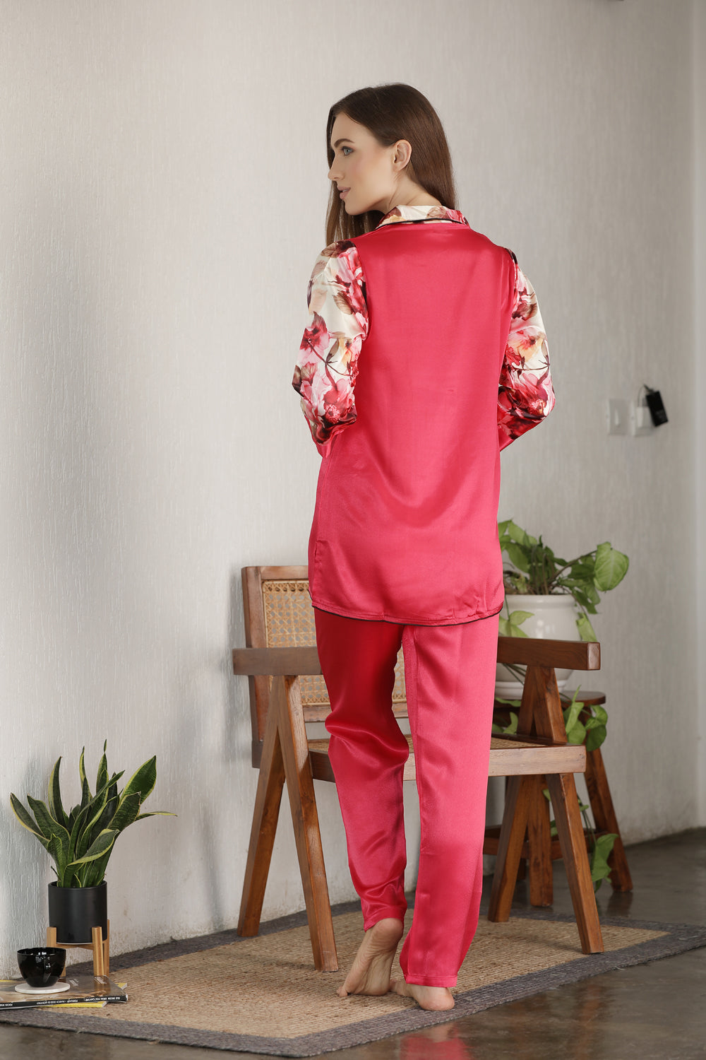 Satin Night suit with Digital Print sleeves Private Lives