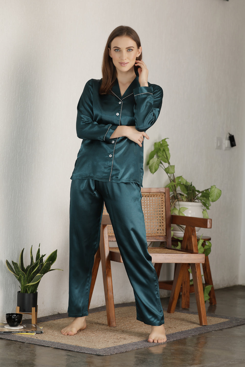 Emerald Green Button Down Night suit Private Lives