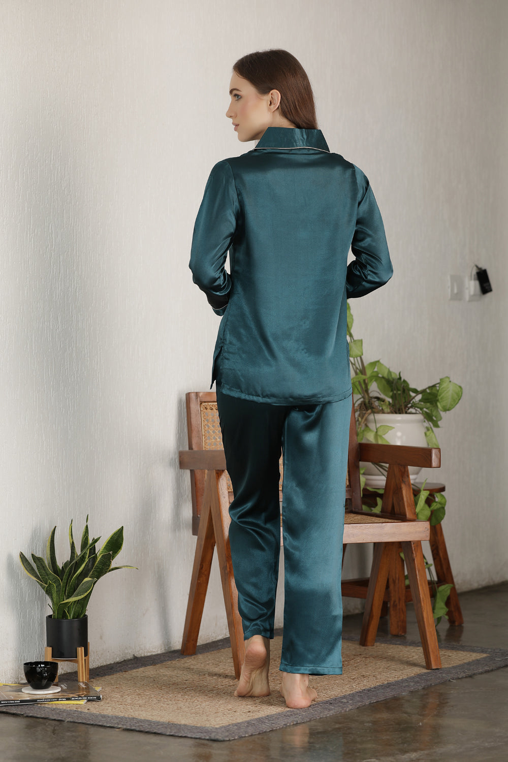 Emerald Green Button Down Night suit Private Lives