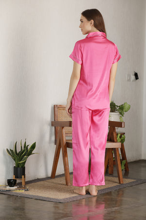 Pink Satin Classic Collar Night suit Private Lives