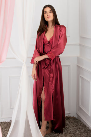 Luxuriously smooth satin night gown set with soft lace accents Private Lives