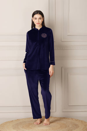 Warm Night suit in Super soft Velvet Navy Blue Private Lives