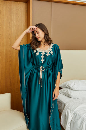 Green Satin Kaftan with Intricate Lace Private Lives