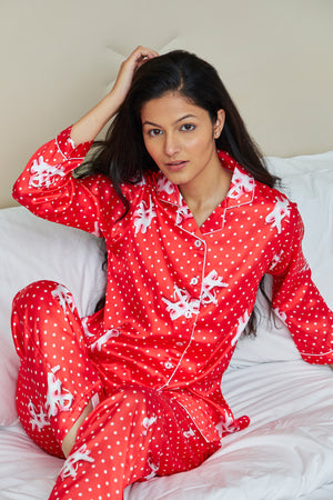 Printed Satin Classic Collar Nightsuit Private Lives