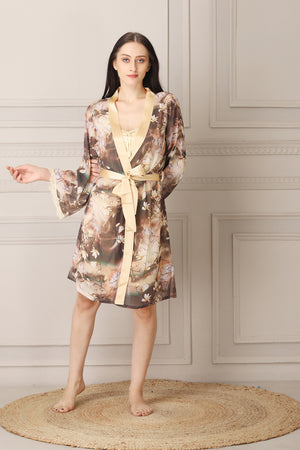 Gold Satin Nighty & Printed Chiffon robe Private Lives