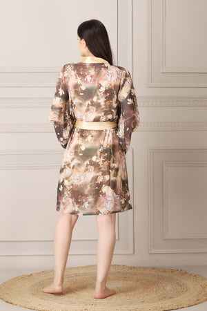 Gold Satin Nighty & Printed Chiffon robe Private Lives
