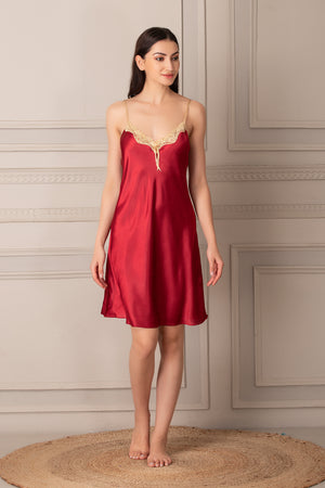 Gold & Maroon Satin Short Nightgown set Private Lives