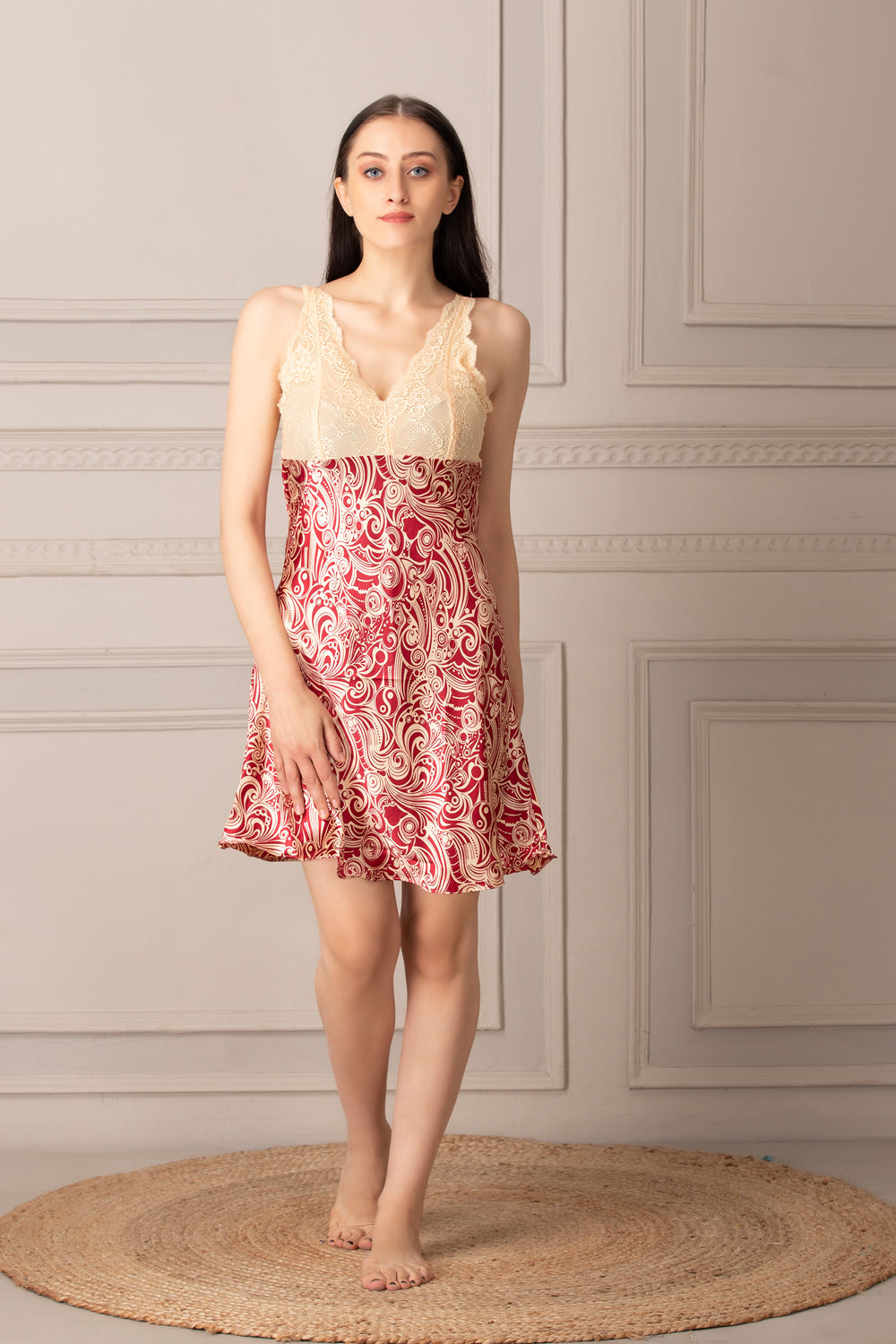 Gold Print Short Nightgown set Private Lives