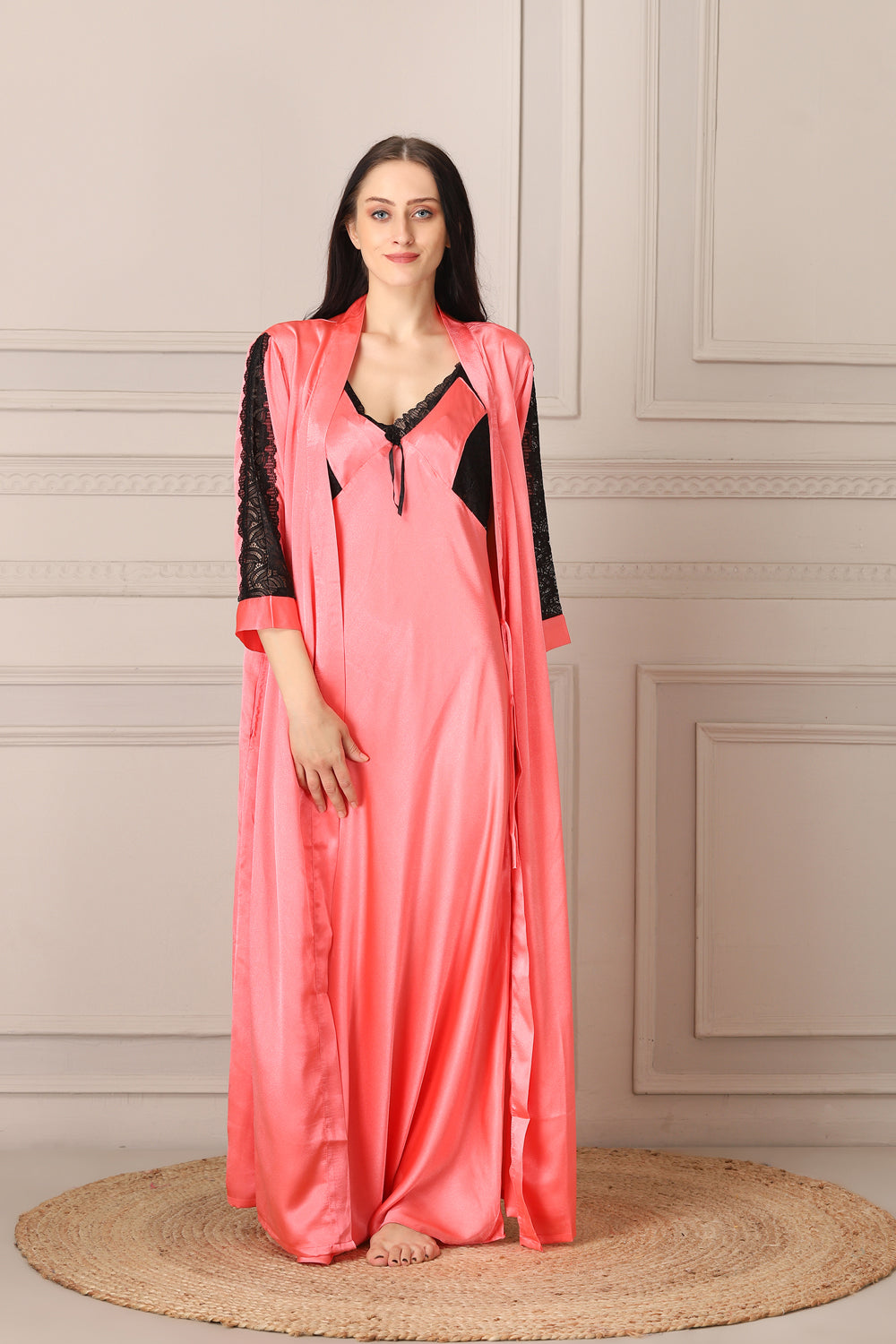 Long Nightgown set in Plain Satin Private Lives