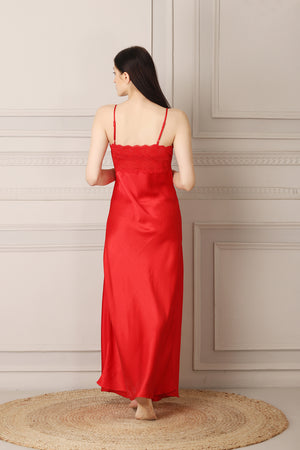 Red Satin Nighty & Print Robe Nightgown set Private Lives