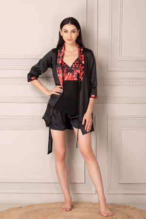 Black Satin Strap top, Shorts & Robe Private Lives