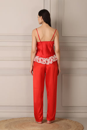 Red Satin Night suit with Printed Robe Private Lives