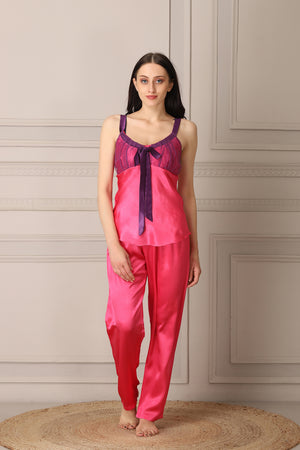 Pink Satin Night suit with Robe Private Lives