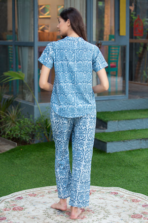 Printed Pure cotton Button down Nightsuit Private Lives