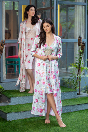 Floral satin Nightgown set (Front model only) Private Lives