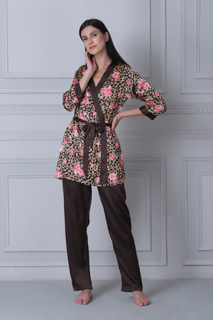 Satin Night suit with Floral Print Robe Private Lives