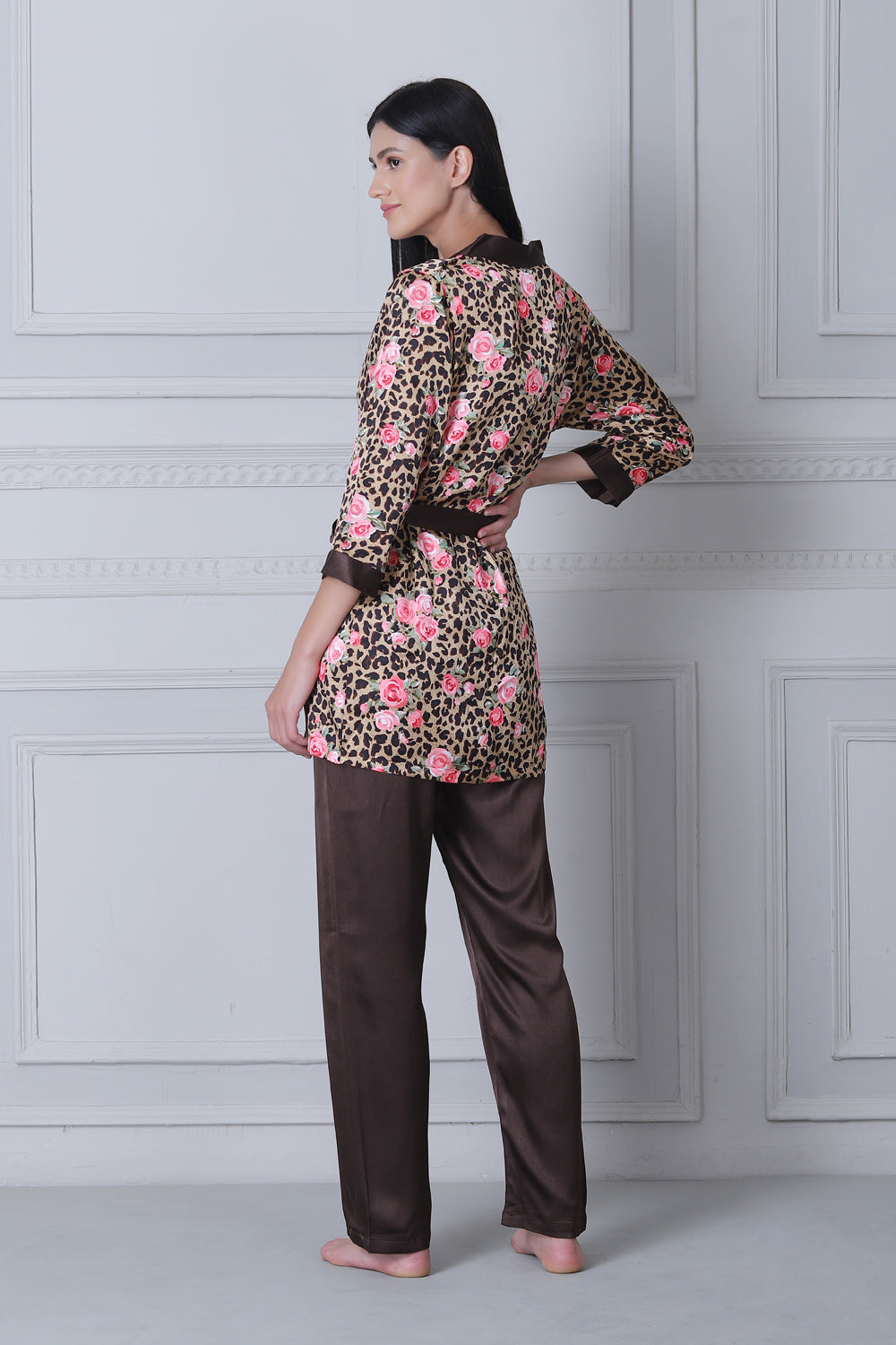 Satin Night suit with Floral Print Robe Private Lives