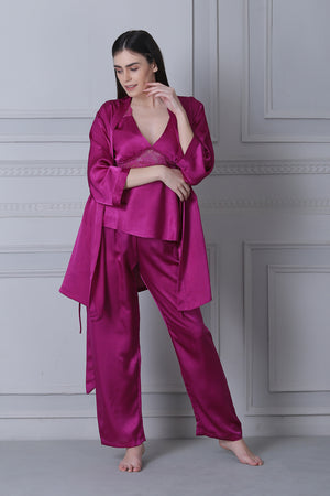 Satin Night suit with robe Private Lives