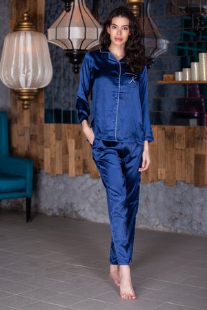 Blue Satin Nightsuit with Personalised Initials Private Lives