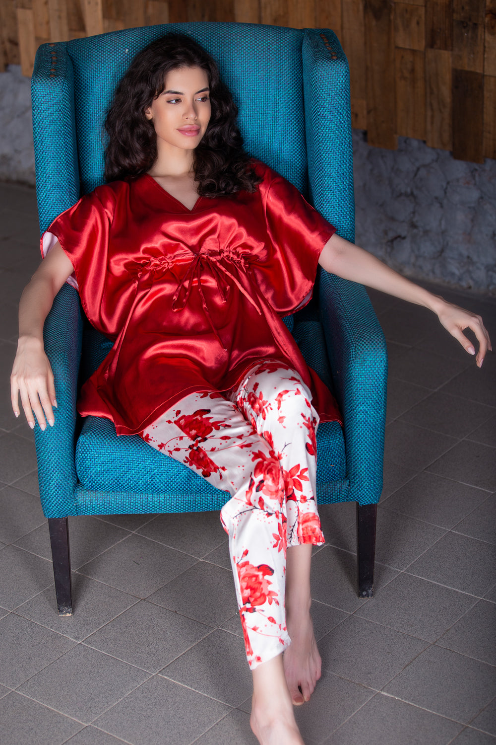 Printed Satin Kaftan Nightsuit Private Lives