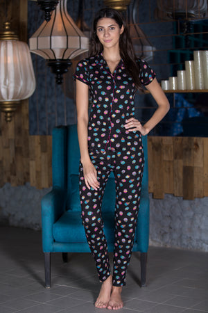 Printed Hosiery Classic collar Nightsuit Private Lives