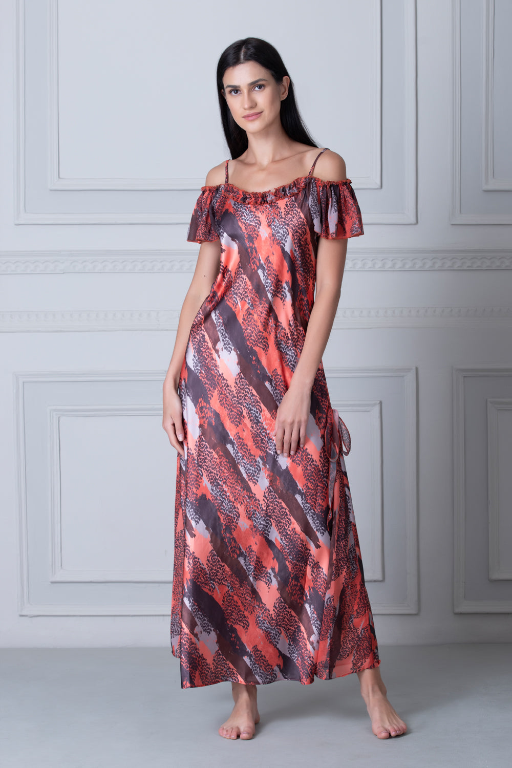 Off Shoulder Printed Satin Nighty Private Lives