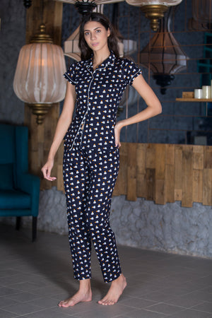 Printed Hosiery classic collar Nightsuit Private Lives