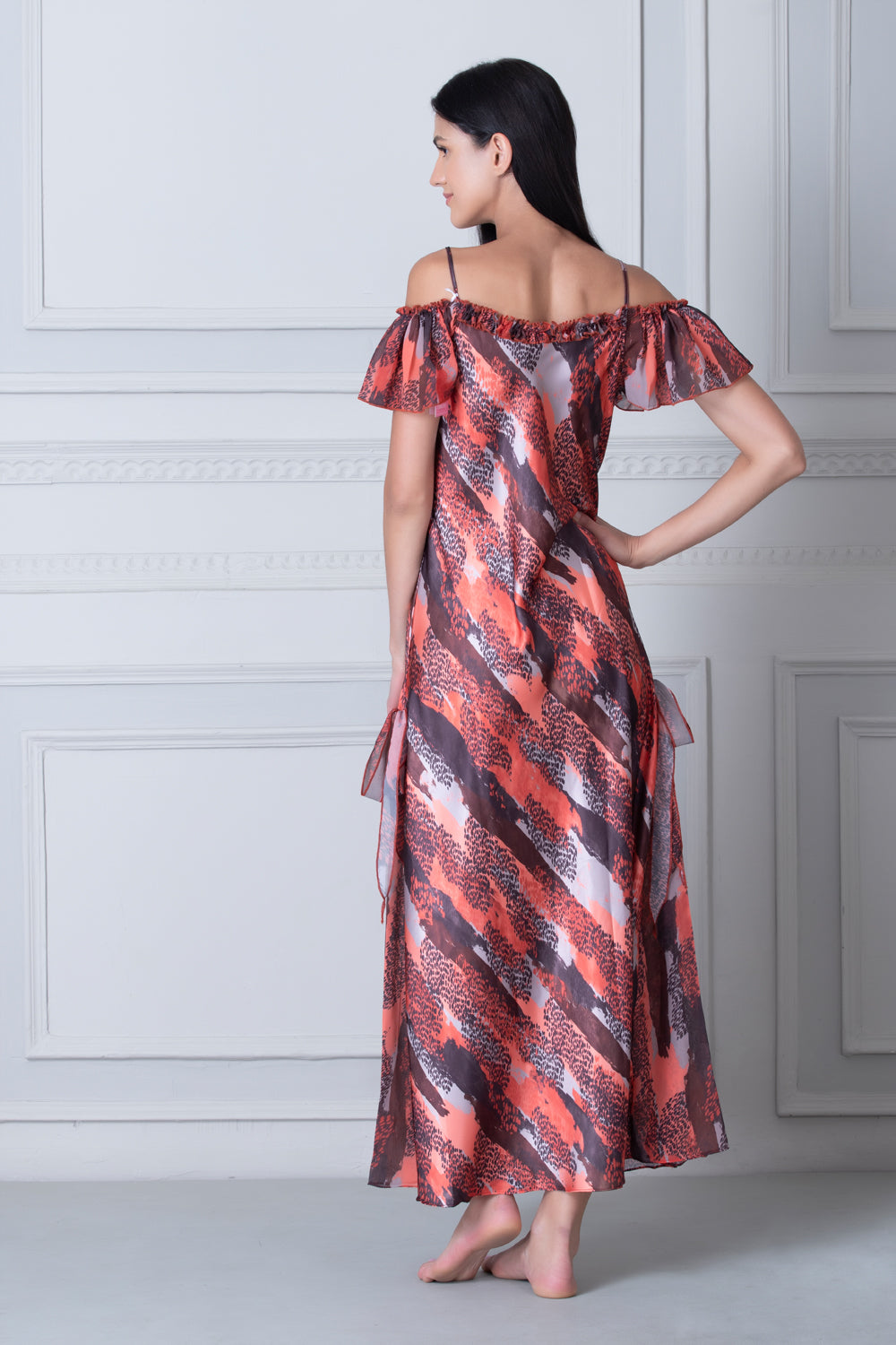Off Shoulder Printed Satin Nighty Private Lives