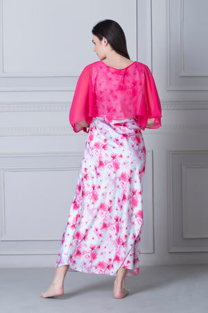 Printed Satin Nighty with Pink chiffon Cape Private Lives