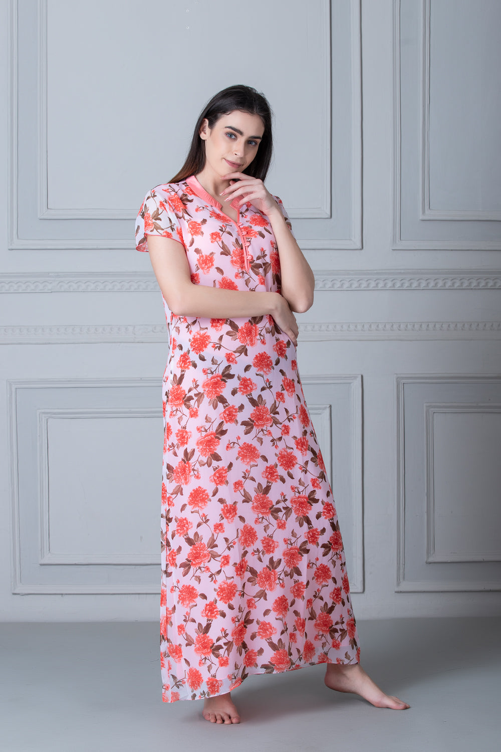Printed Double chiffon Nighty Peach Private Lives