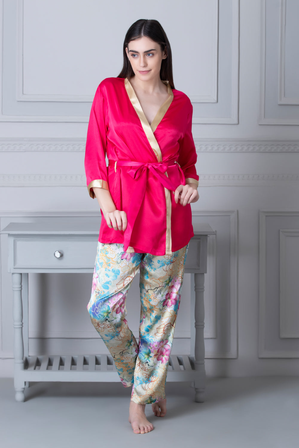Satin Strap top, Printed Pj & Robe Private Lives