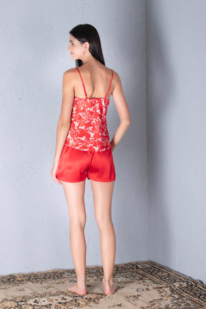 Printed Satin Red Slip & Shorts Private Lives