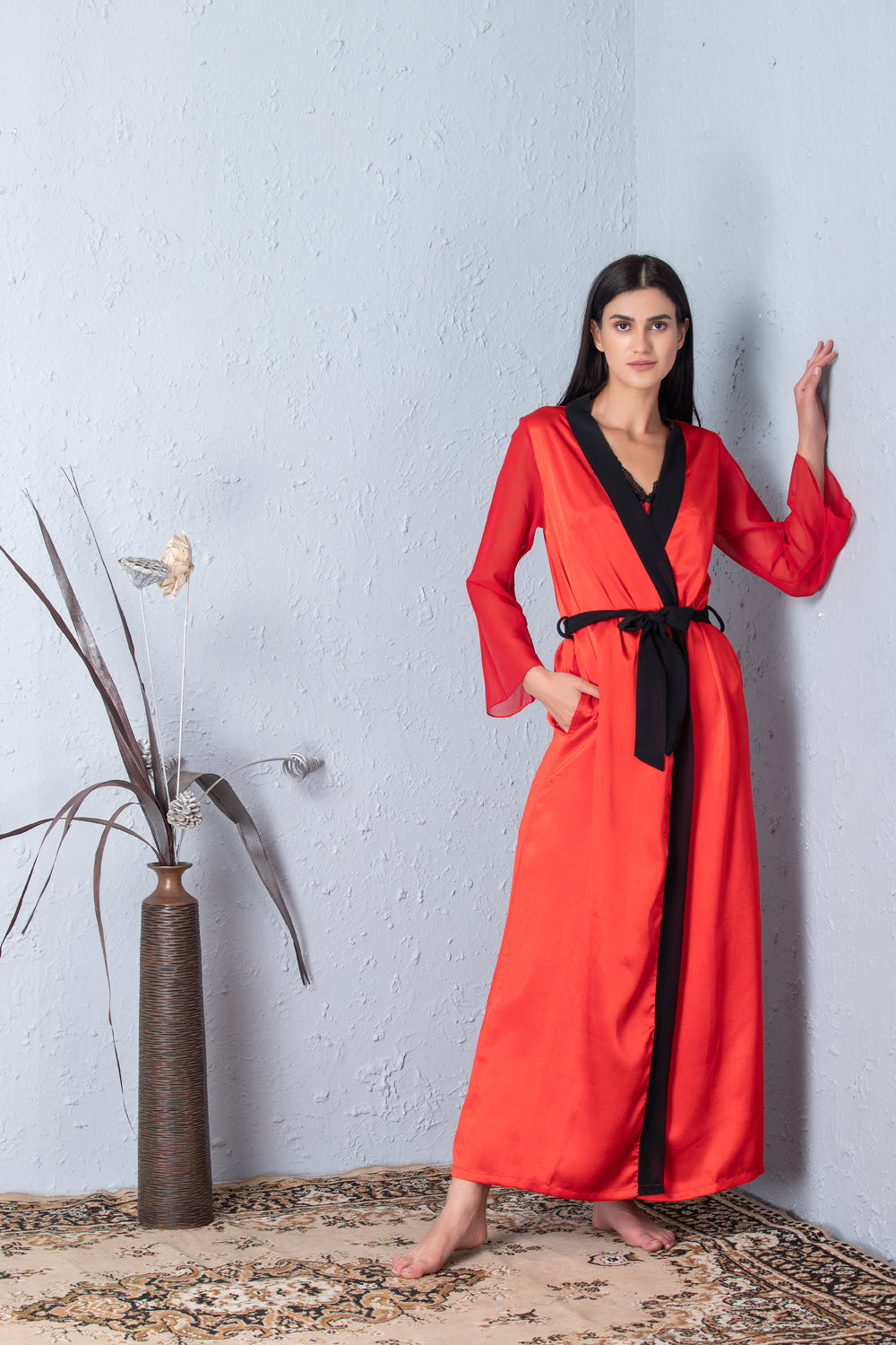 Red Nightgown set with black accent Private Lives