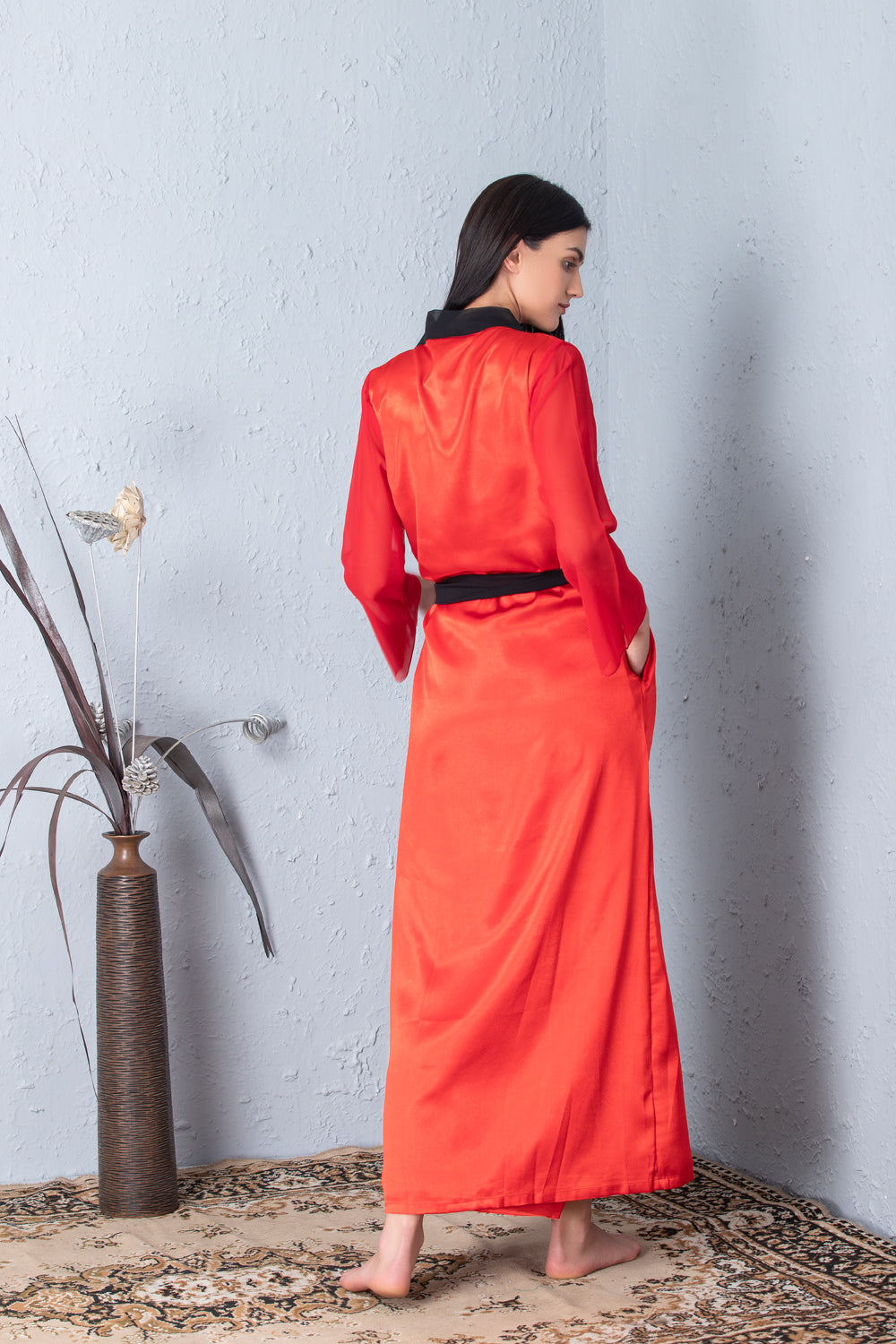 Red Nightgown set with black accent Private Lives