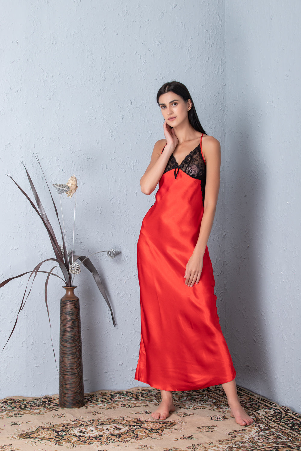 Red Nightgown set with black accent Private Lives