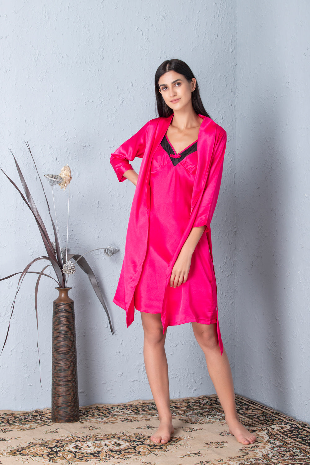Hot Pink short Satin Nightgown set Private Lives