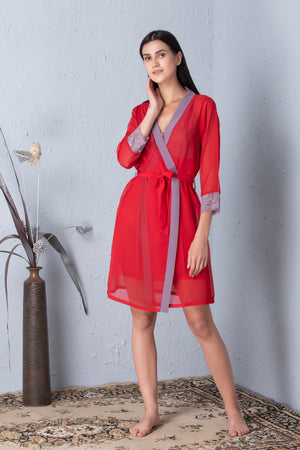 Red chiffon Short Nightgown set Private Lives