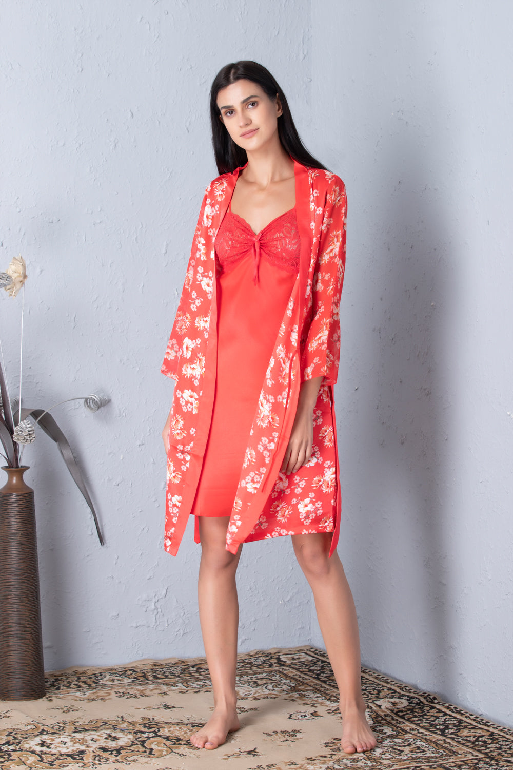 Printed Robe & plain nighty Nightgown set Private Lives