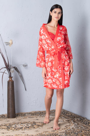 Printed Robe & plain nighty Nightgown set Private Lives