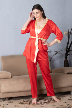 Red satin Night suit with Robe Private Lives