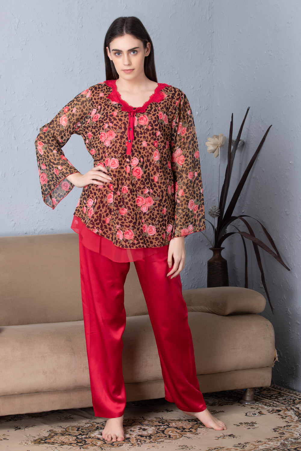 Floral Print Chiffon Night suit Private Lives