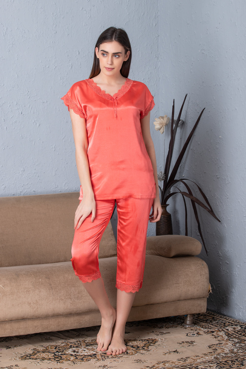 Coral Satin Night suit Private Lives
