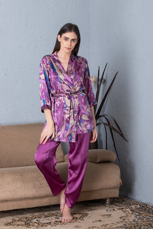 Satin Night suit with Robe Private Lives
