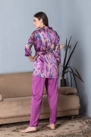 Satin Night suit with Robe Private Lives