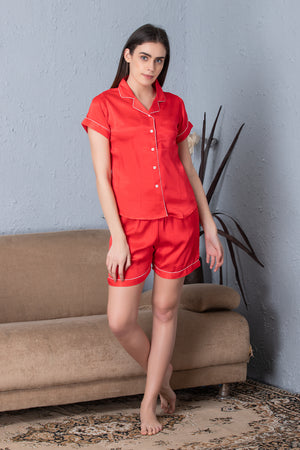 Red Satin Night suit with shorts Private Lives